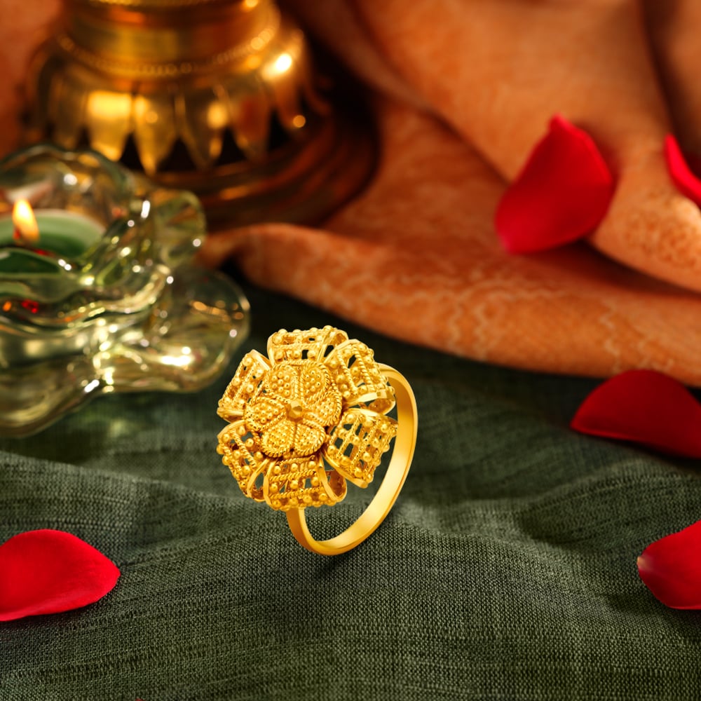 Buy Magnificent 22 Karat Yellow Gold Beaded Floral Statement