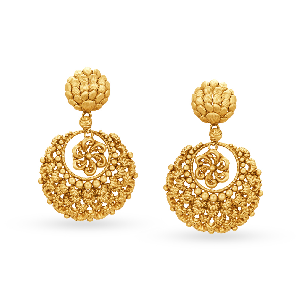 Buy Antique Gold Chand Bali Drop Earrings at Best Price Tanishq Singapore Online Store